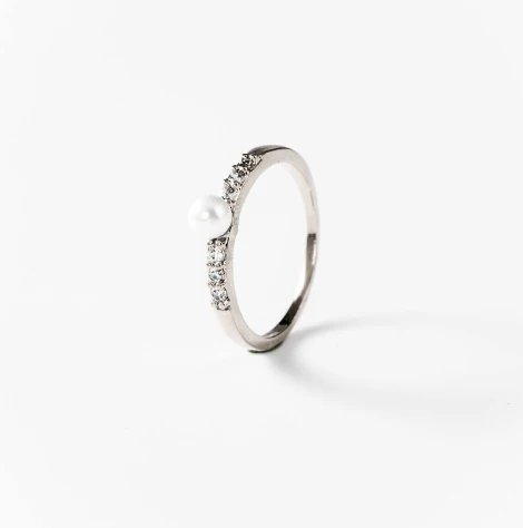 Bague perle élégante en métal rhodié CHOGAN - Image 2