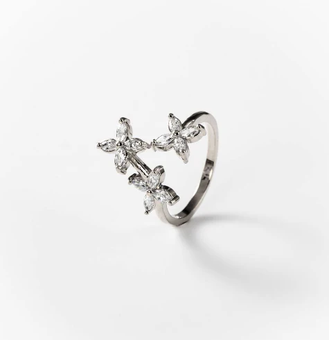 Bague tris de fleurs en métal rhodié CHOGAN - Image 2