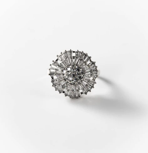 Bague vintage lumineuse en métal rhodié CHOGAN - Image 2